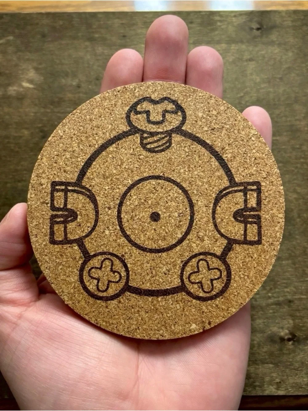 Pokemon Magnemite Face Laser Engraved Cork Coaster